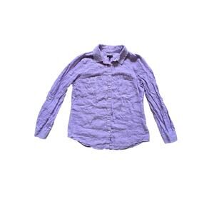 Talbots‎ 100% Linen Pastel Lavender Purple Button Front Long Sleeve Shirt Large